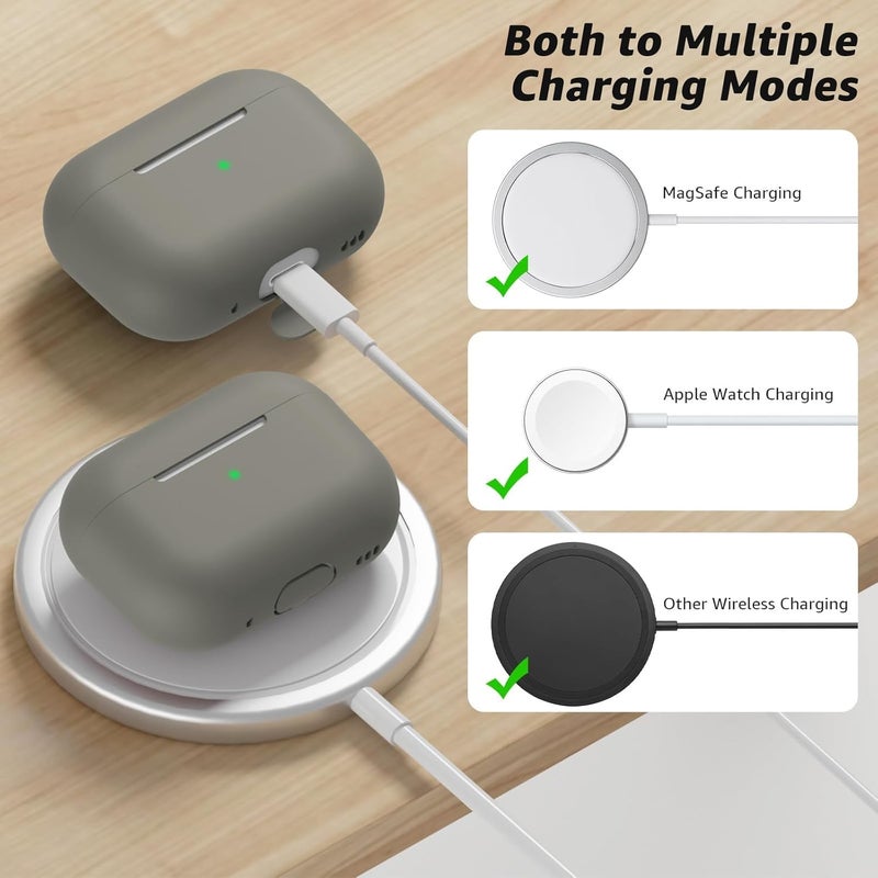 Tandoler Compatible with Airpods Pro 2 Case, Soft Silicone Skin Cover Protective Cases with Cleaner kit and Lanyard Compatible for AirPod Pro 2nd Generation, Front LED Visible - Dark Grey - Image 4